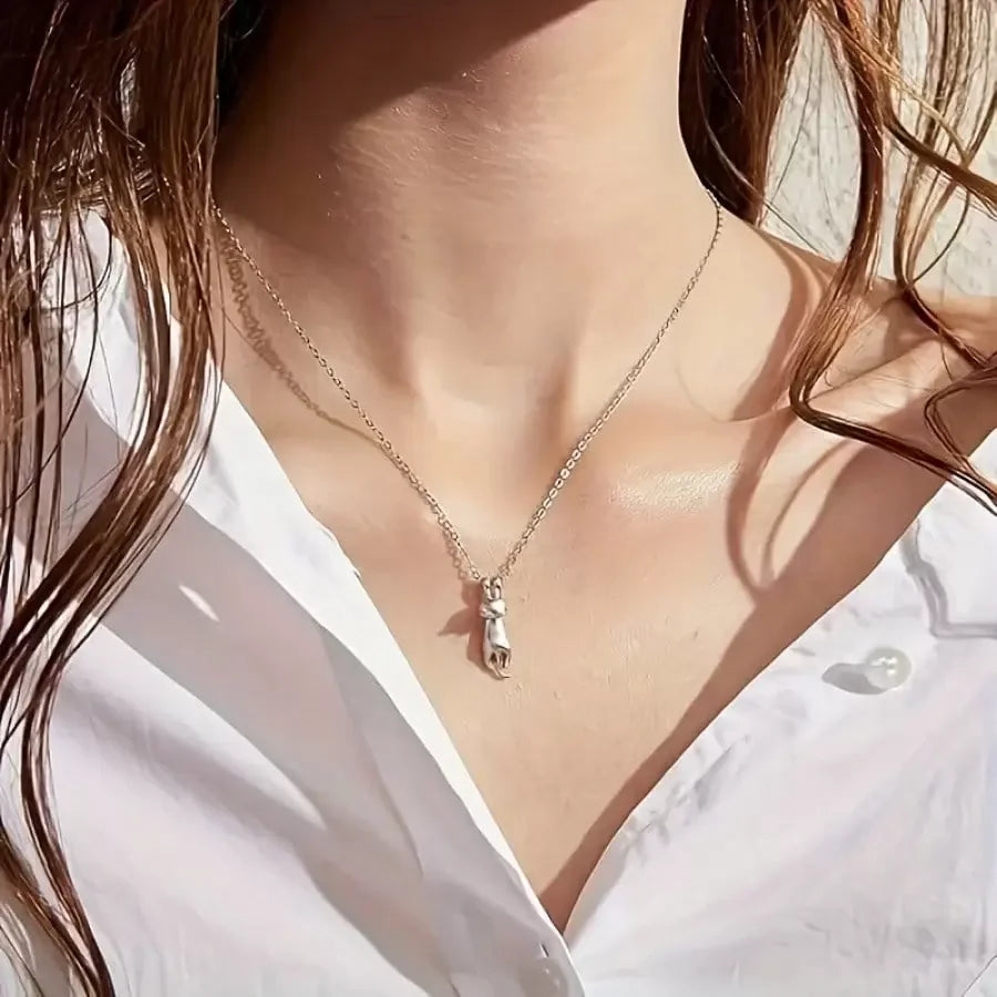 Sterling Silver Cat Necklace.