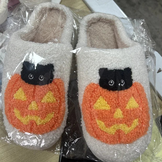 Halloween Pumpkin Cat Slippers.