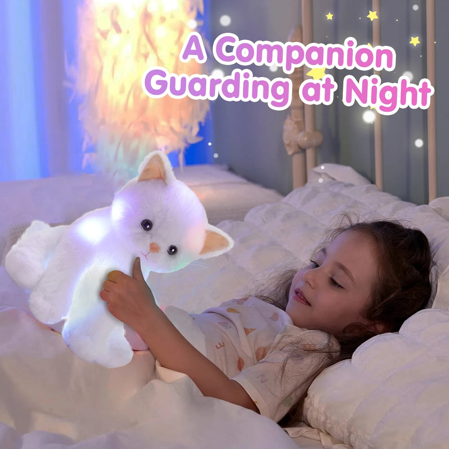Glowing Musical White Cat Plush Toy.