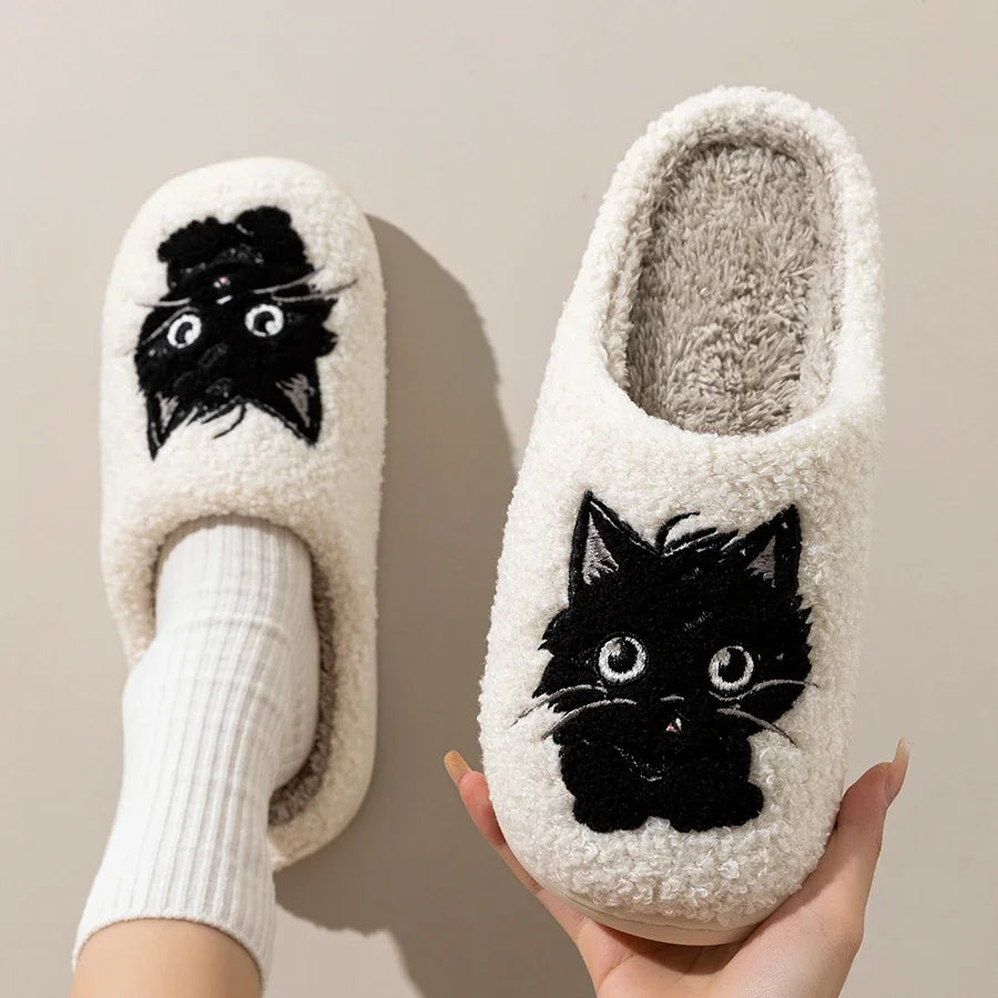 Cute Little Black Cat Women's Slippers.