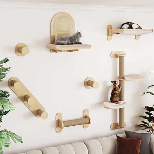7 Pcs Wall-Mounted Cat Shelves.