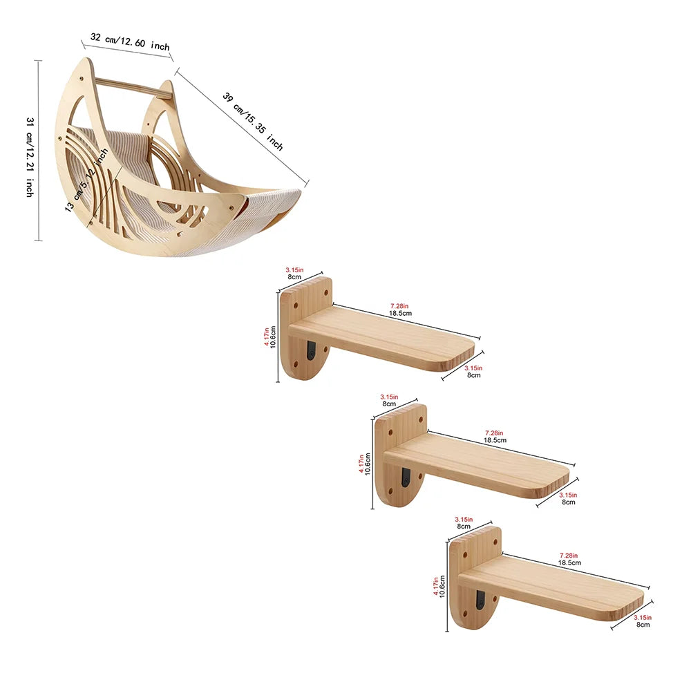Wall Mounted Cat Shelves Set Moon Shape.