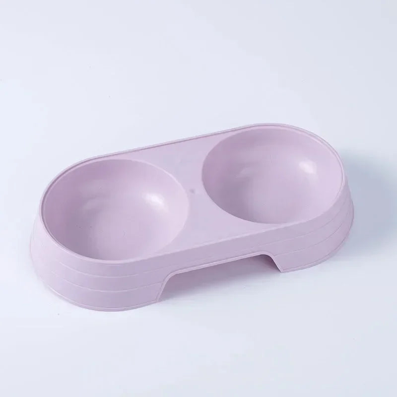 Macaron Pet Double Bowl Plastic Food Drinking Tray.