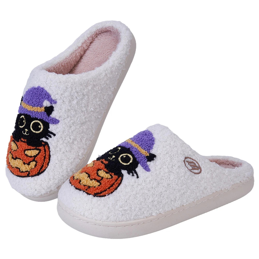Black Cat Pumpkin Halloween Slippers.