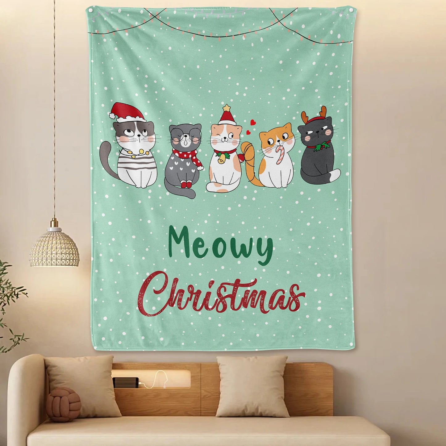 Festive Christmas Green Flannel Throw Blanket.