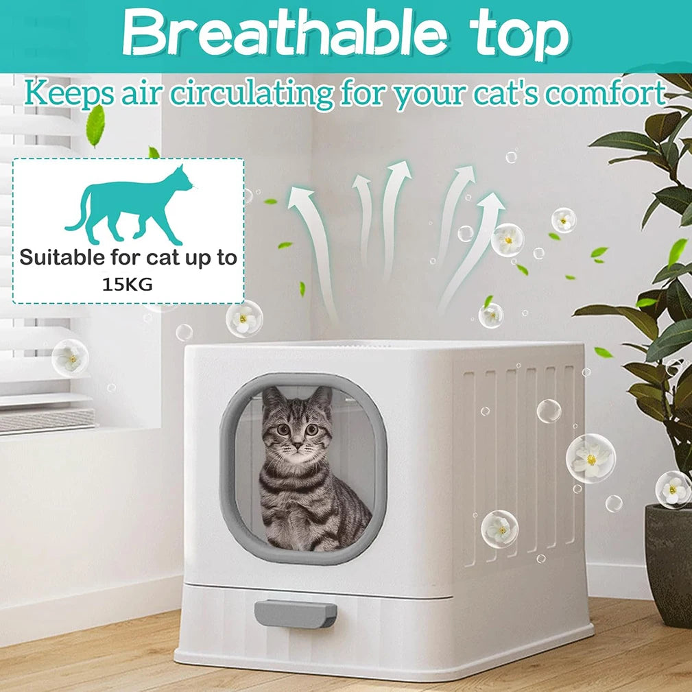 Leak-proof Enclosed Cat Litter Box.