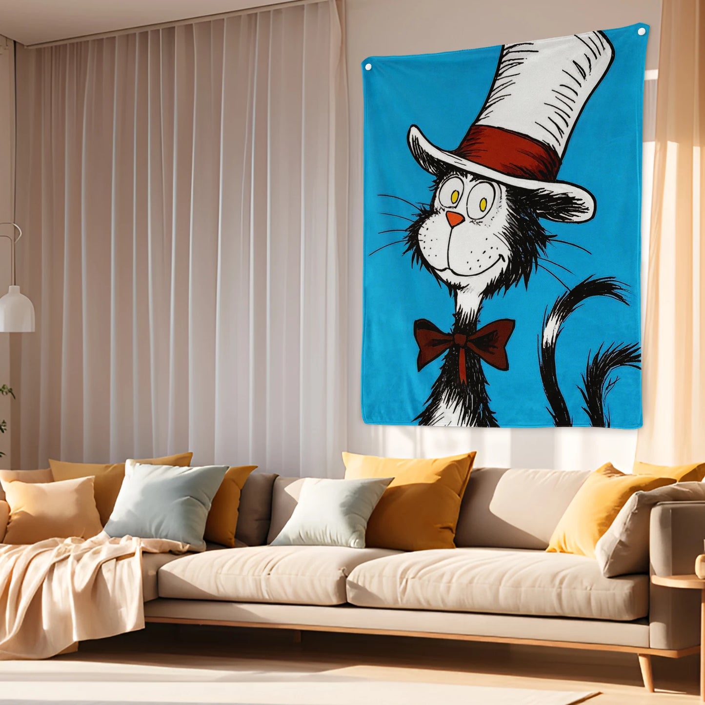 Cat In Hat Tapestry Blanket.