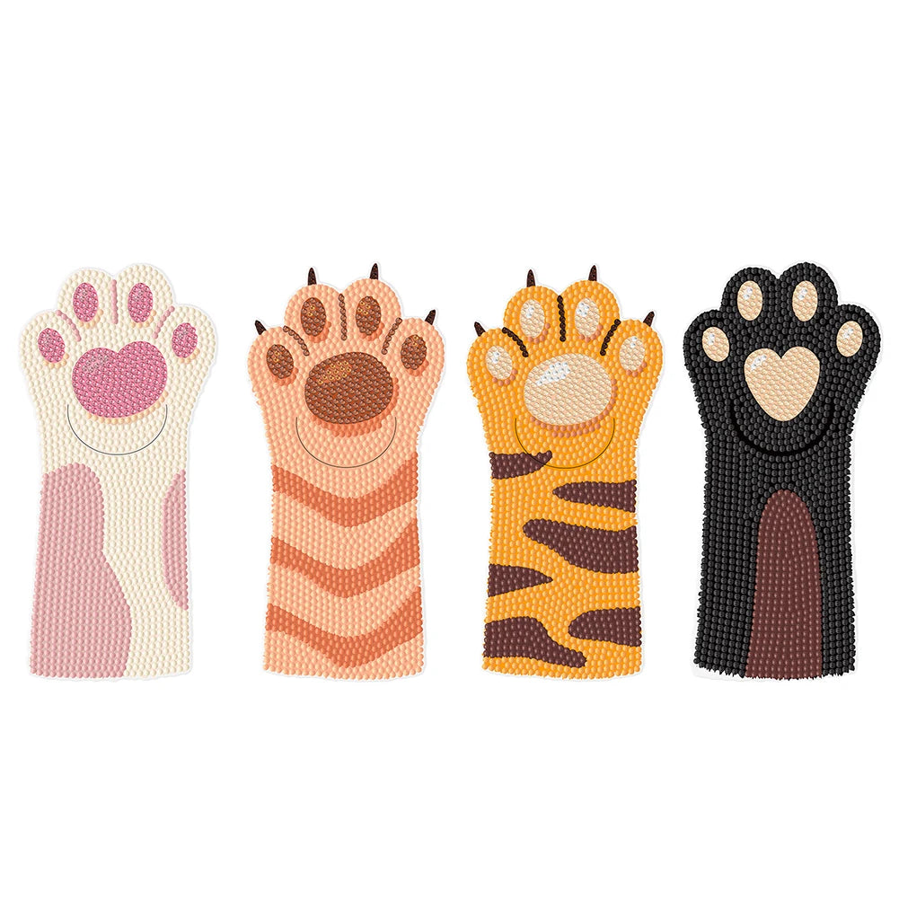 4Pcs Cat Paw Diamond Painting Bookmark.