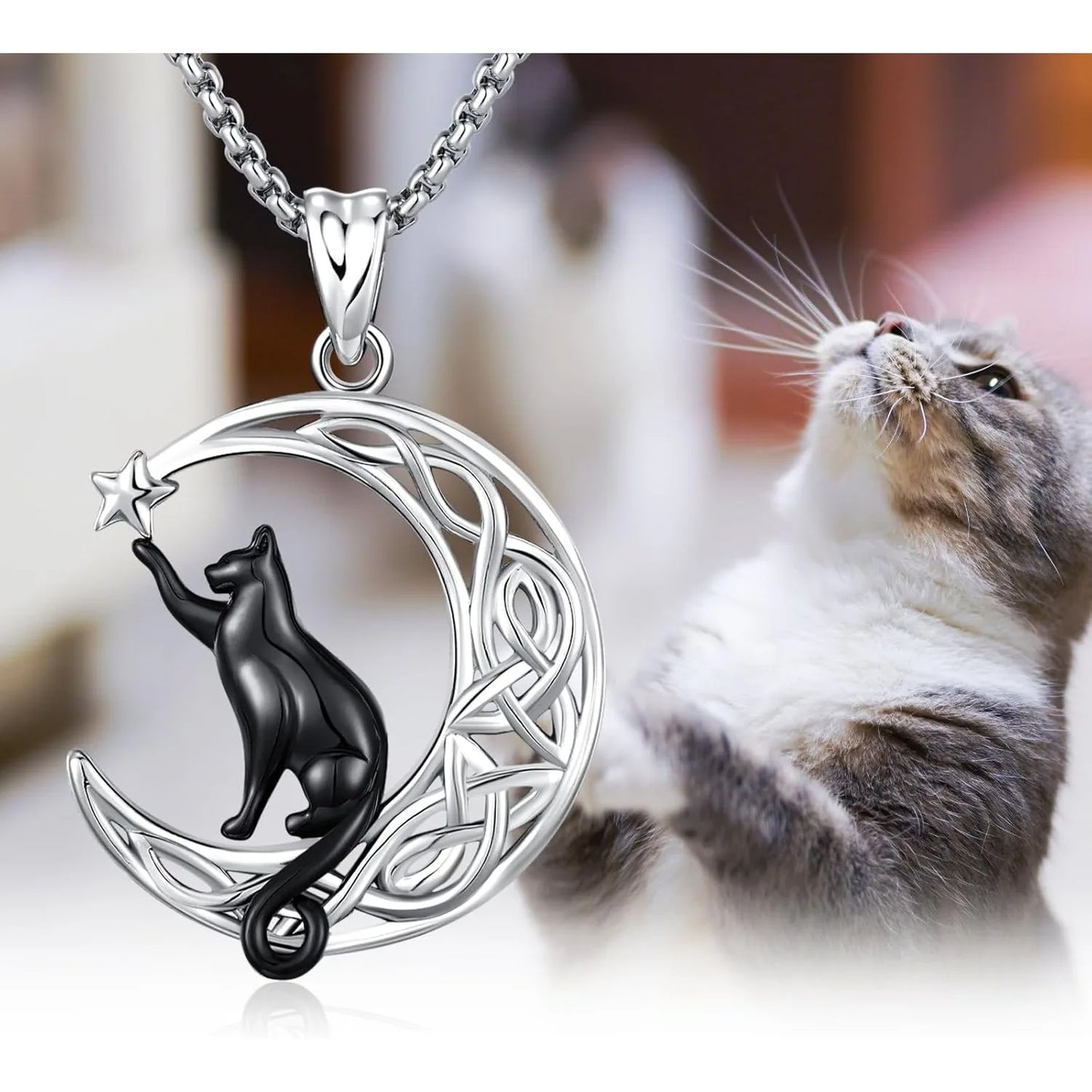 Black Cat Celtic knot Necklace.
