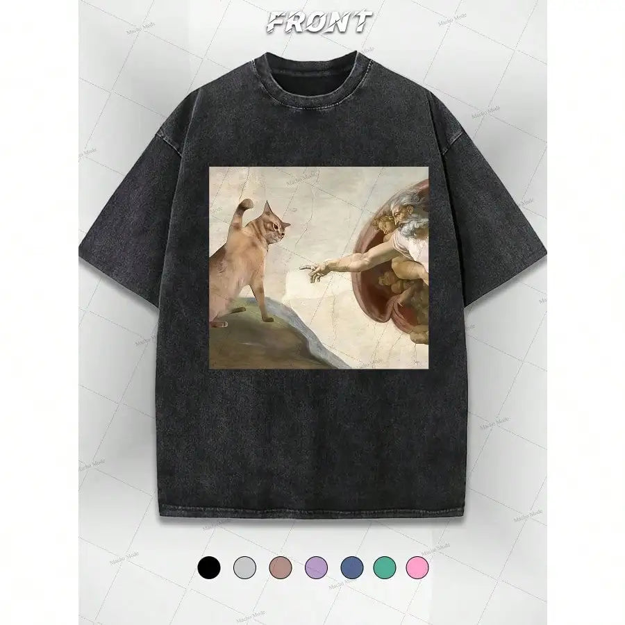 Vintage Cat & Angel Art Graphic T-Shirt.