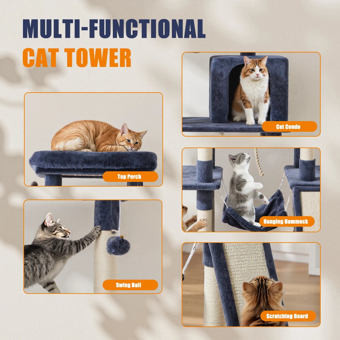 63In Cat Tree. Natural Sisal Scratching Posts Stable Pet House for Indoor Cat