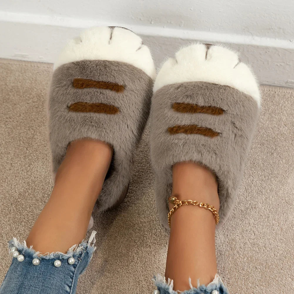 3D Cat Paw Plush Slippers.