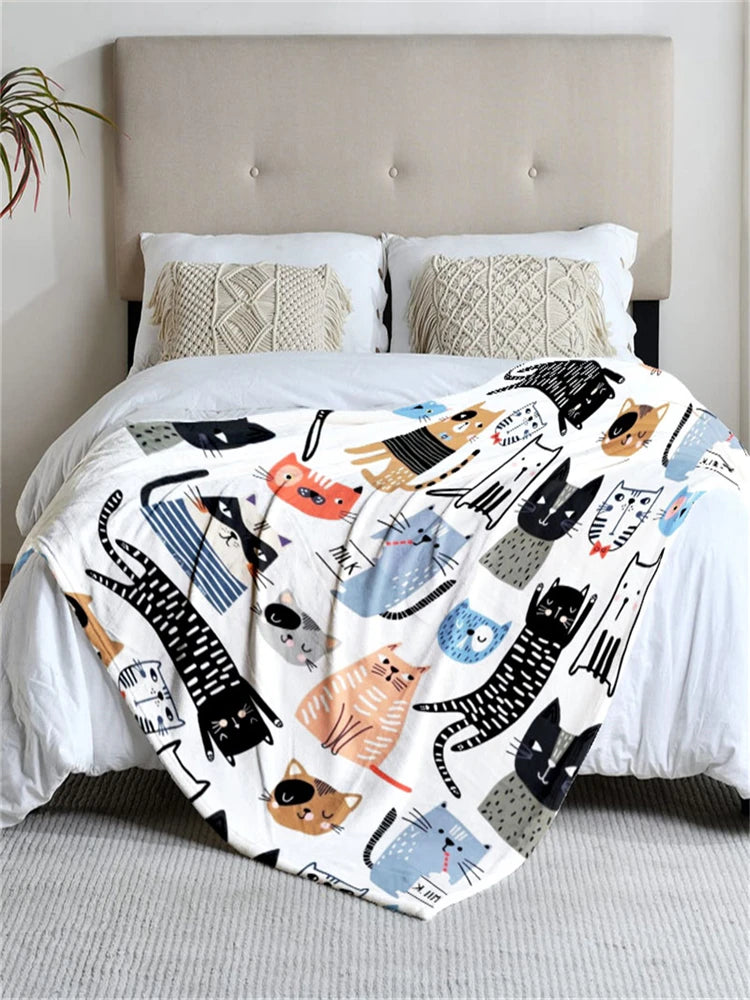 Cat-Themed Soft Flannel Blanket.
