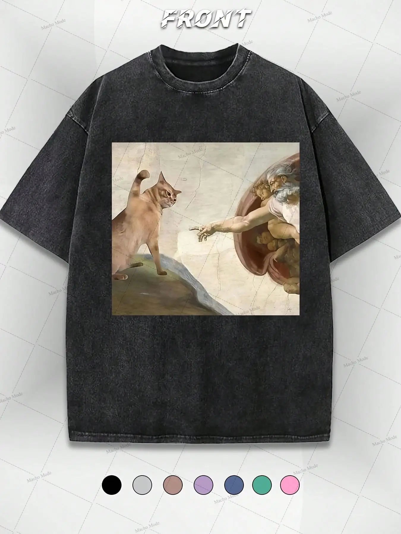 Vintage Cat & Angel Art Graphic T-Shirt.