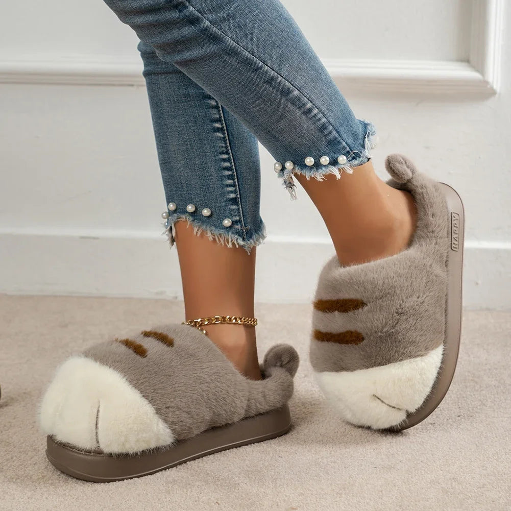 3D Cat Paw Plush Slippers.