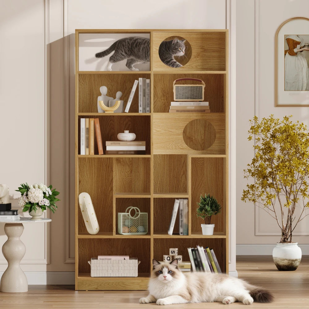 Cat Wood Bookshelf House.