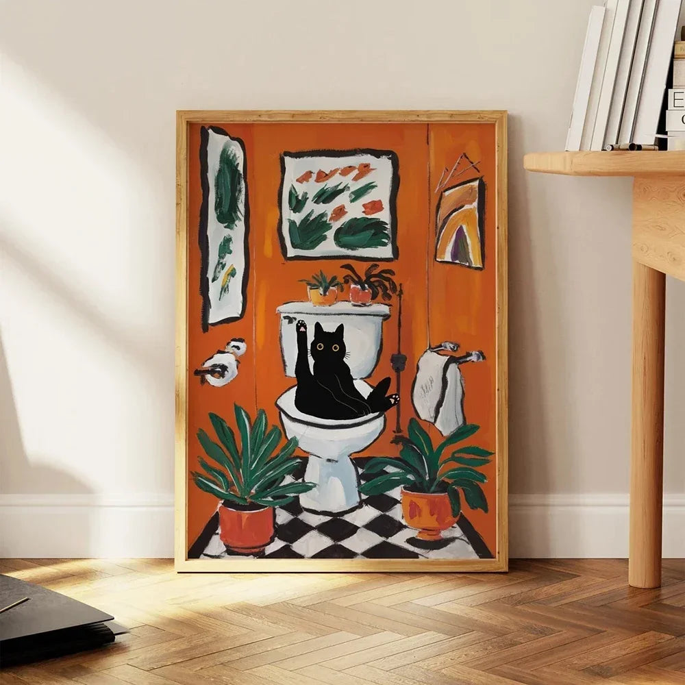 Bathroom Cat Canvas.