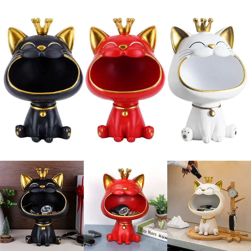 Exquisite Resin Lucky Cat Figurine. Storage Box Creative