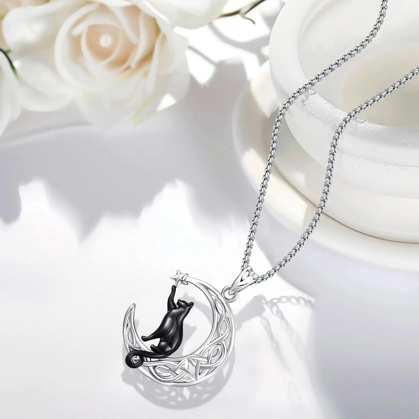 Black Cat Celtic knot Necklace.