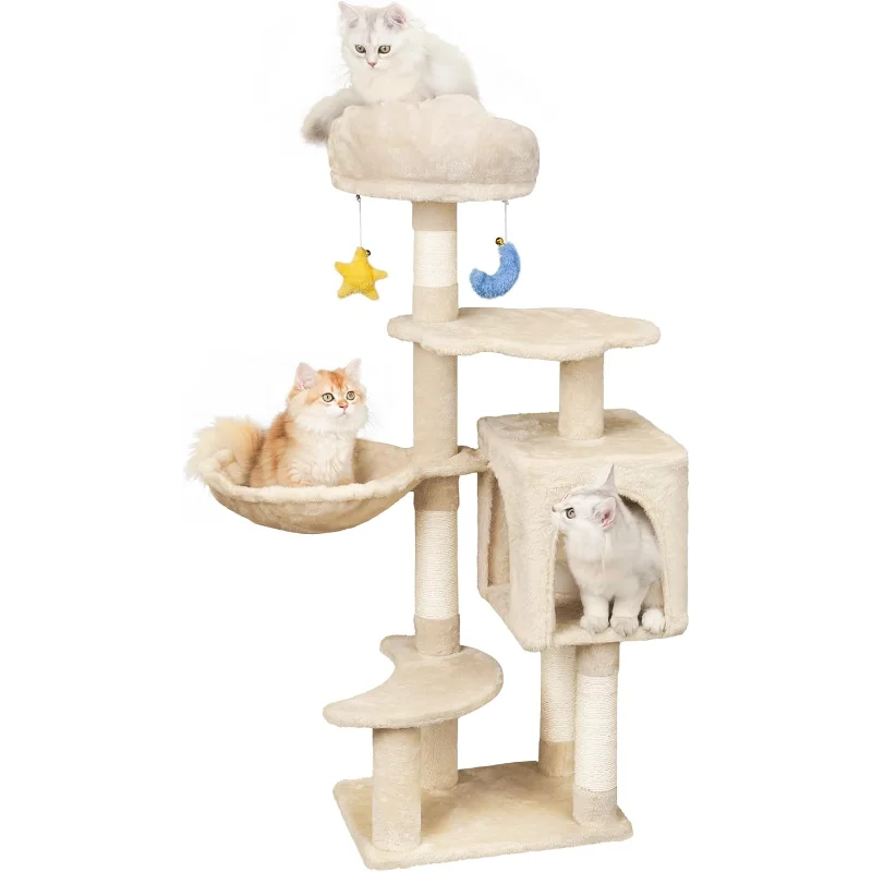 Cloud-Shaped Cat Tree. Cat Scratching Post with Dangling Toys