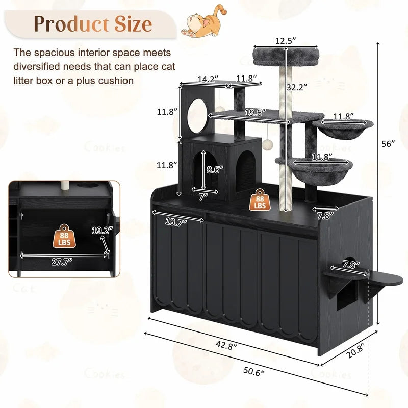 Black Cat Tree with Litter Box Enclosure.