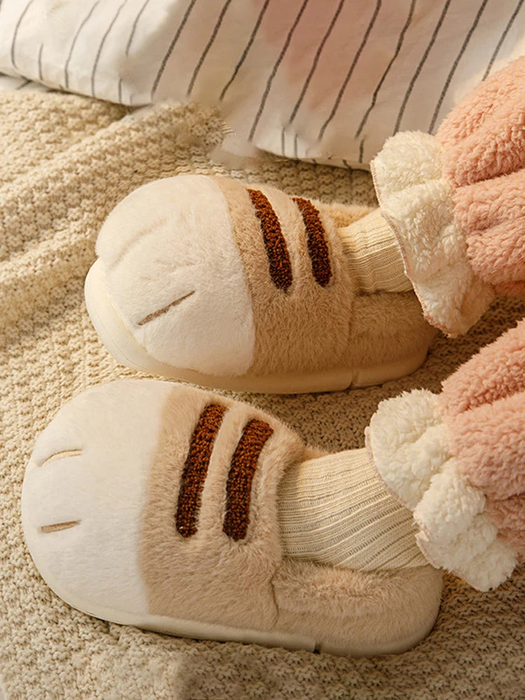 3D Cat Paw Plush Slippers.