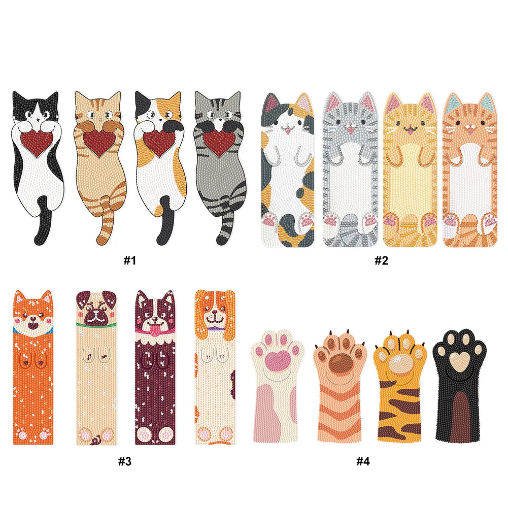 4Pcs Cat Paw Diamond Painting Bookmark.