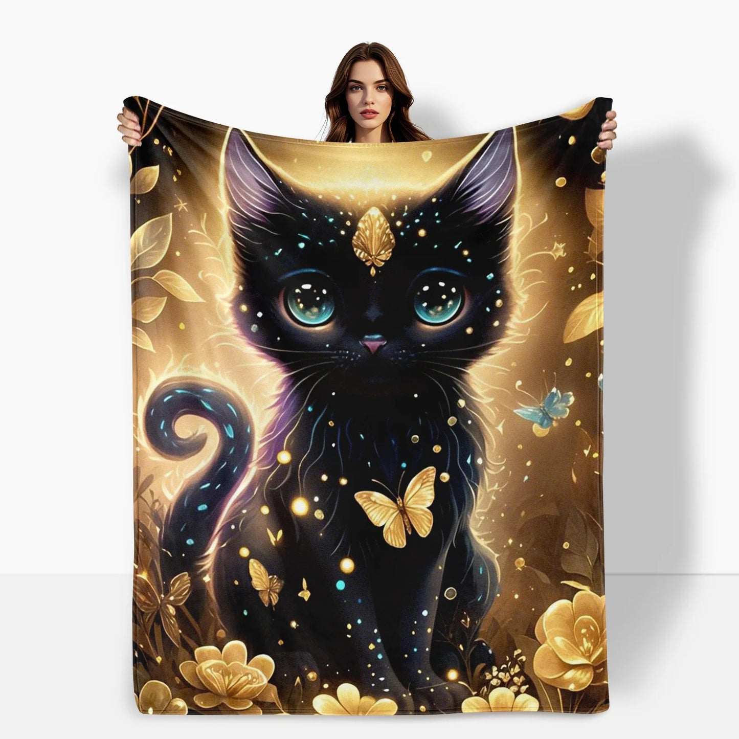 Golden Cat Metal Flower Design Yellow Background.