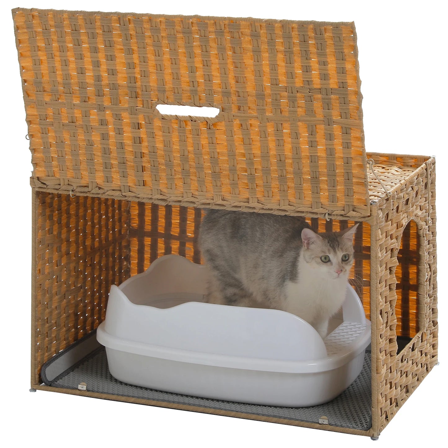 Rattan Cat Litter Box Enclosure Furniture.