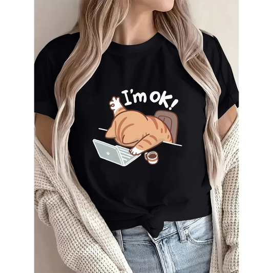 "I'm Okay" Cat Graphic T-Shirt.