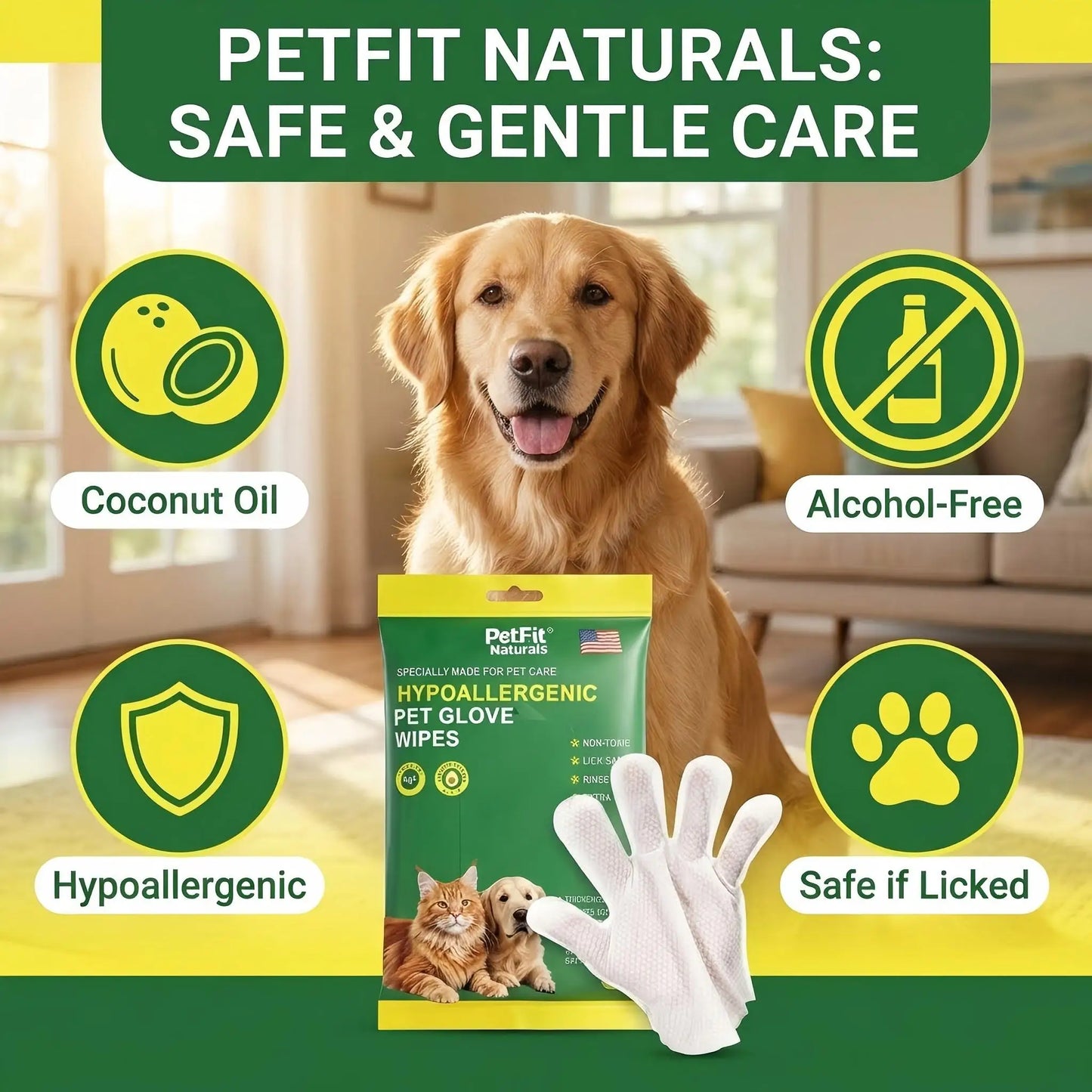 6Pcs Hypoallergenic Pet Glove Wipes.