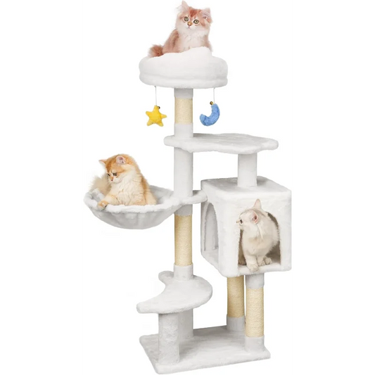 Cloud-Shaped Cat Tree.               Cat Scratching Post with Dangling Toys