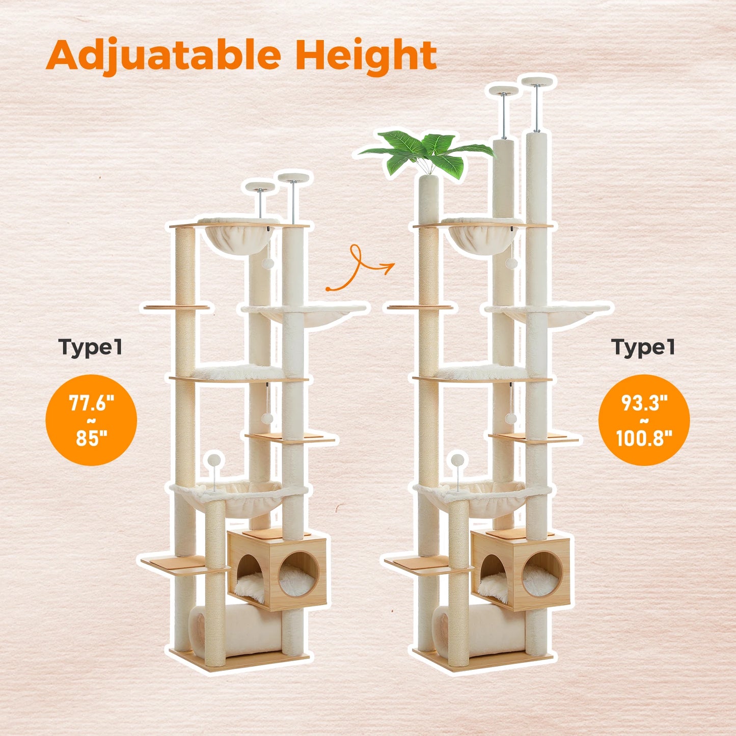 Height Adjustable Wooden Cat Tree.