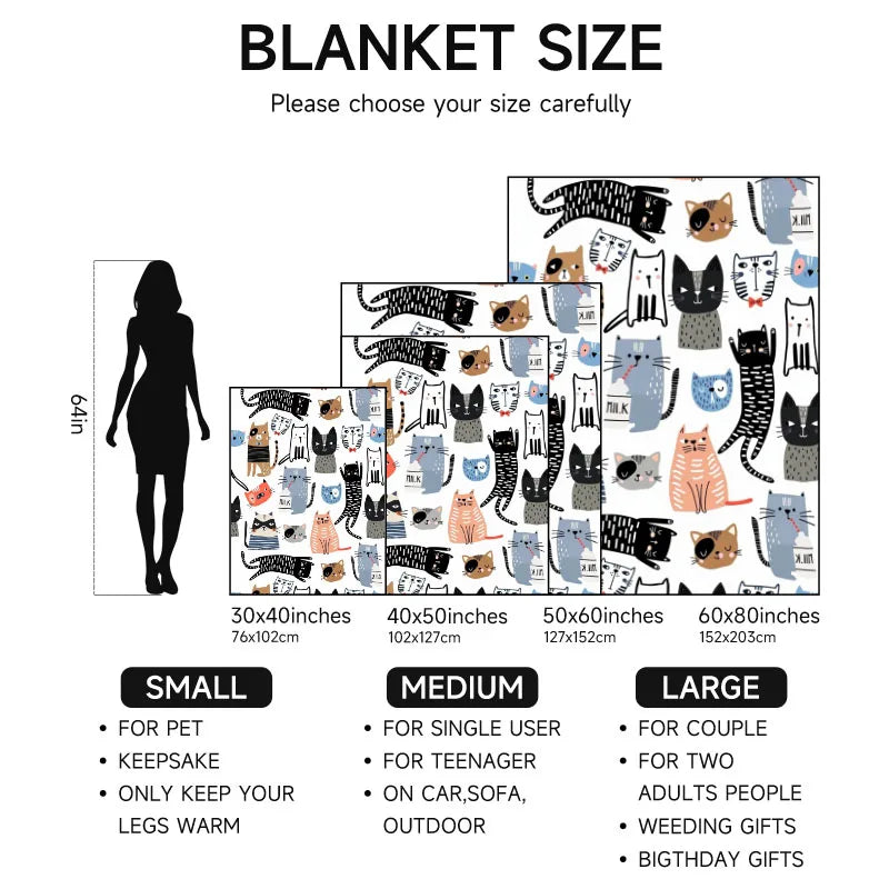 Cat-Themed Soft Flannel Blanket.