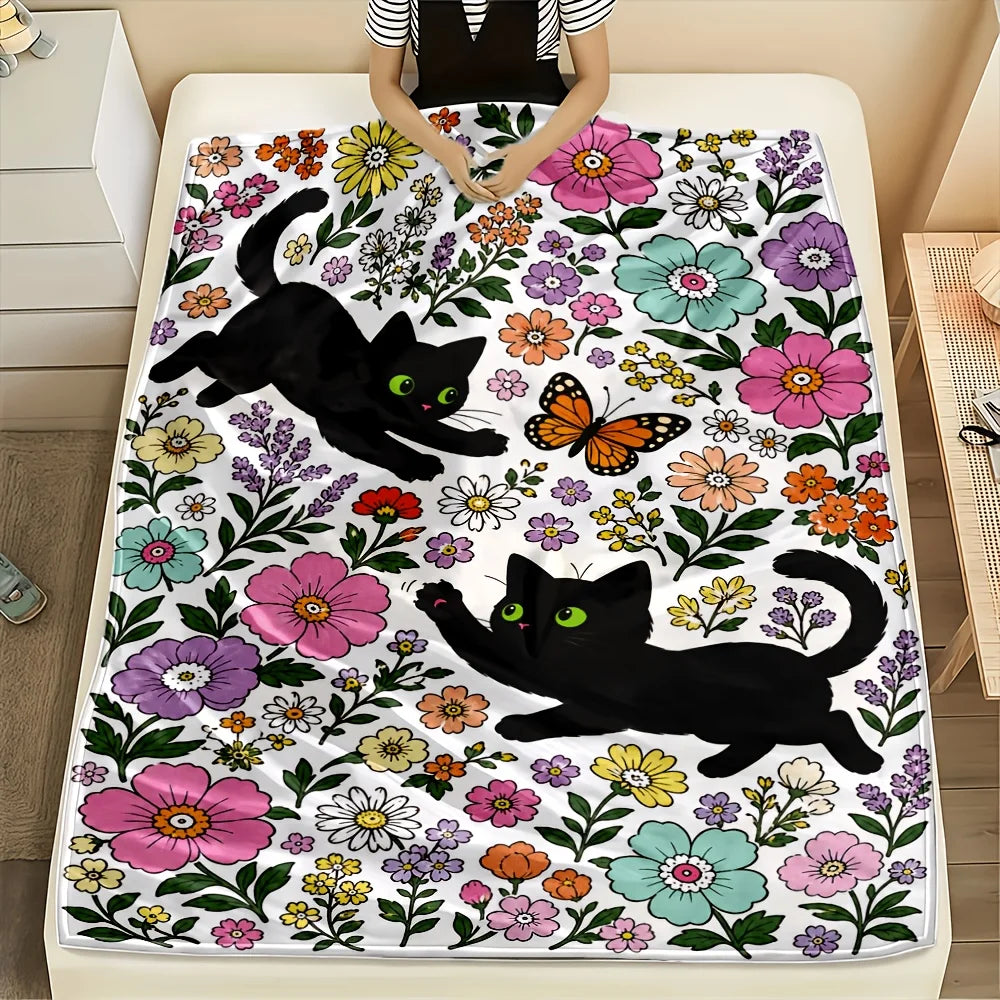 Green-Eyed Black Cat & Print Blanket.