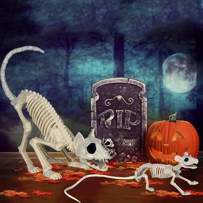 Halloween Cat and Mouse Skeleton Decorations.