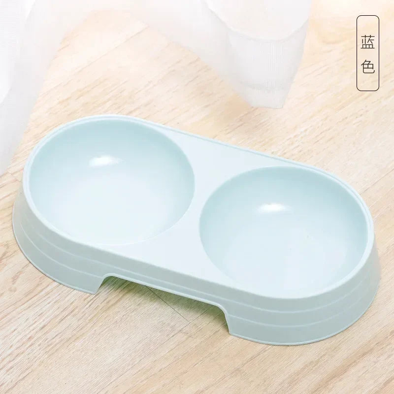 Macaron Pet Double Bowl Plastic Food Drinking Tray.