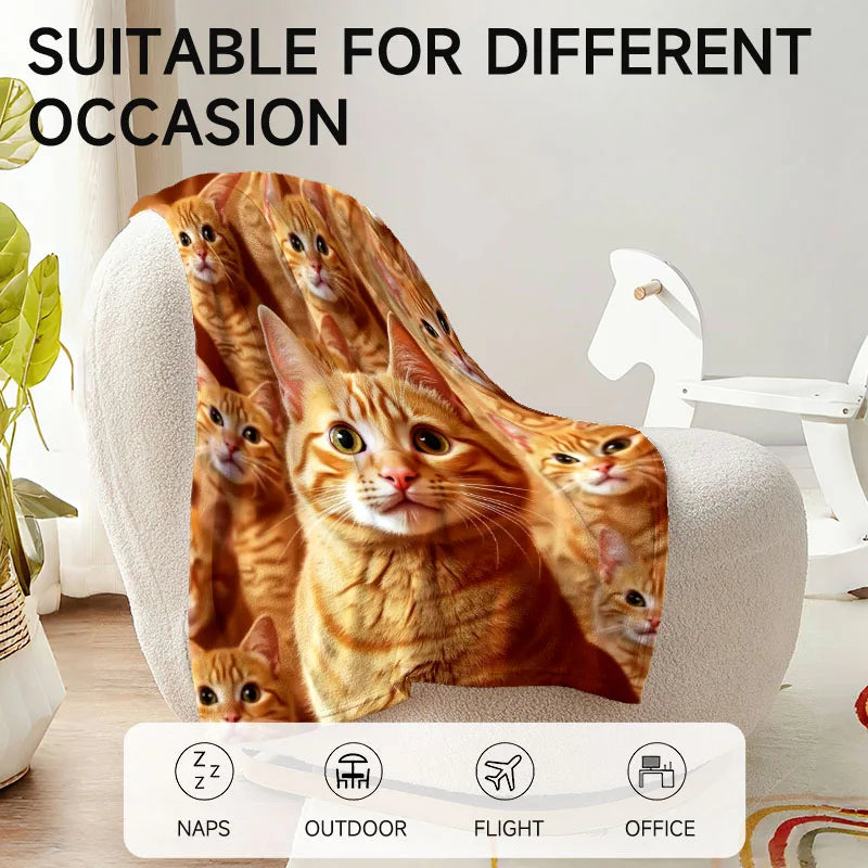 Orange Cat-Themed Flannel Blanket