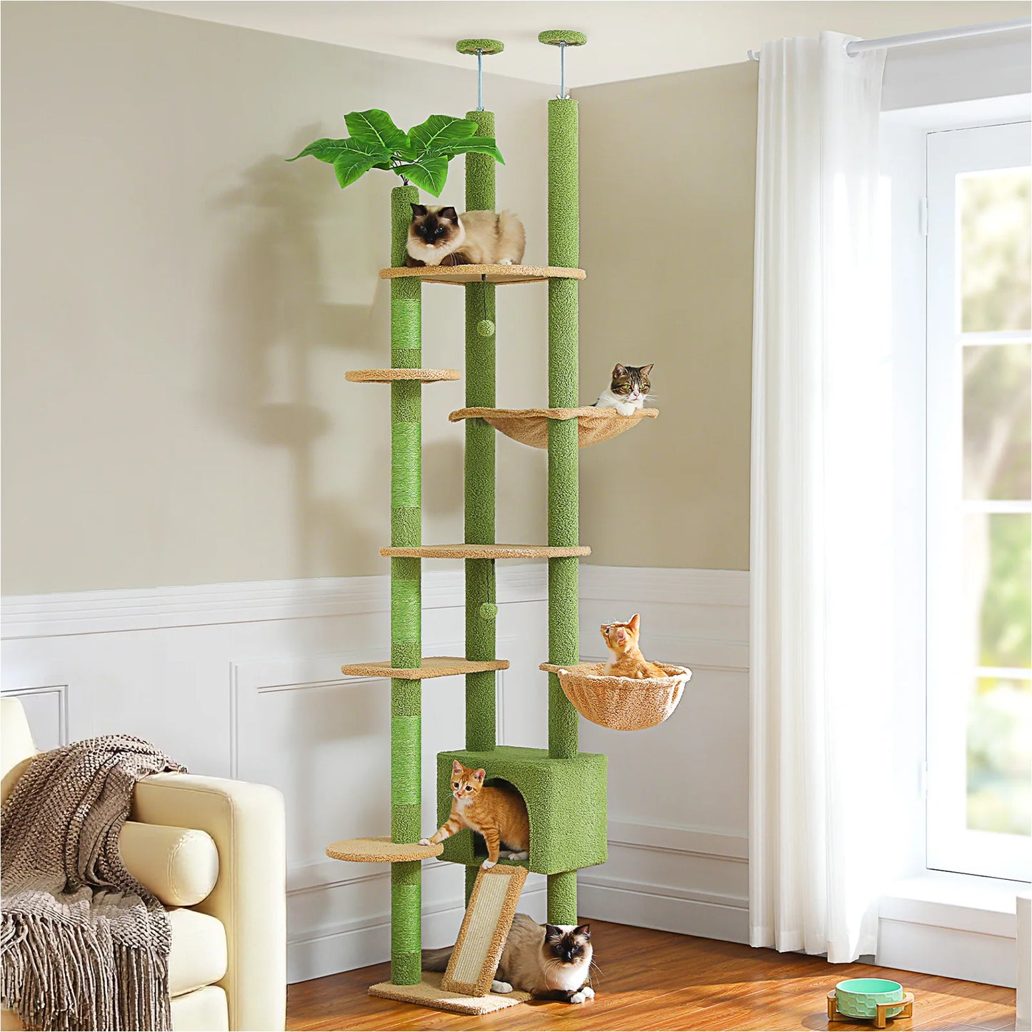 Height Adjustable Wooden Cat Tree.