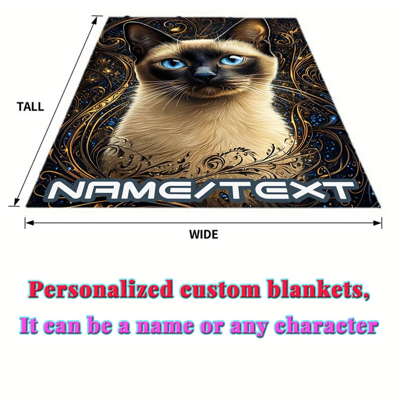 Exquisite Siamese Cat Customized Name Portable Blanket.