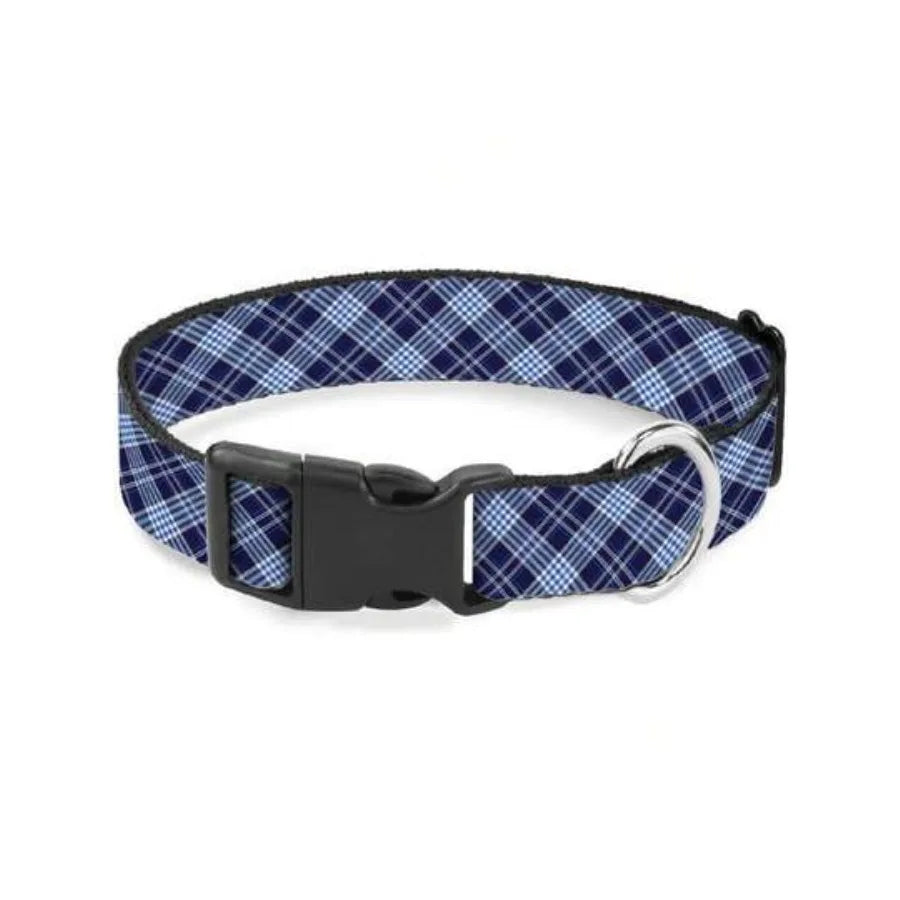 Blue Black Plaid Gingham Dog Collars.