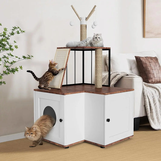 Wood L-Shaped Cat Corner Shelf.