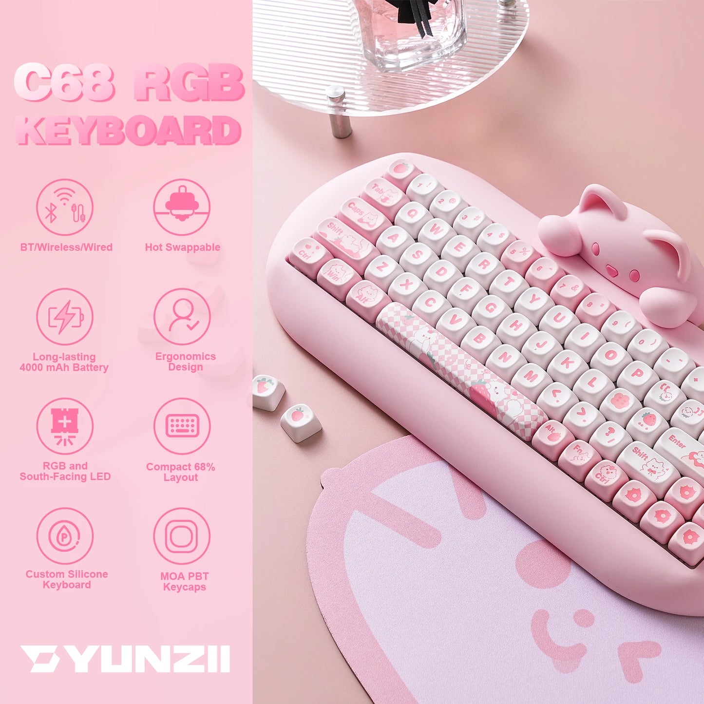 YUNZII C68 Wireless Gaming Keyboard.