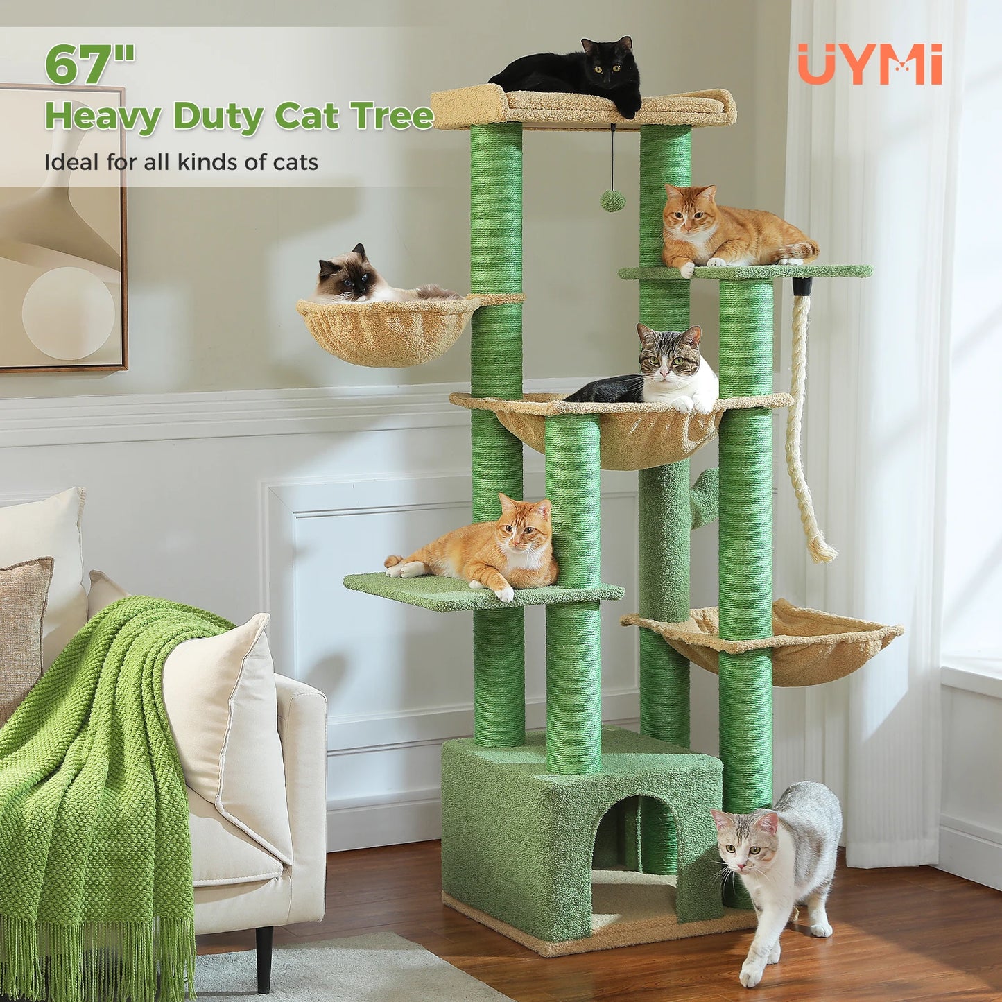 Multi-Level Cat Tree.         Cozy Condo, Super Large Perch, Deep Hammocks,