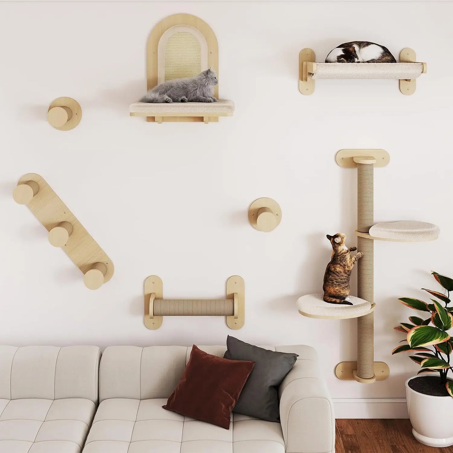 7 Pcs Wall-Mounted Cat Shelves.
