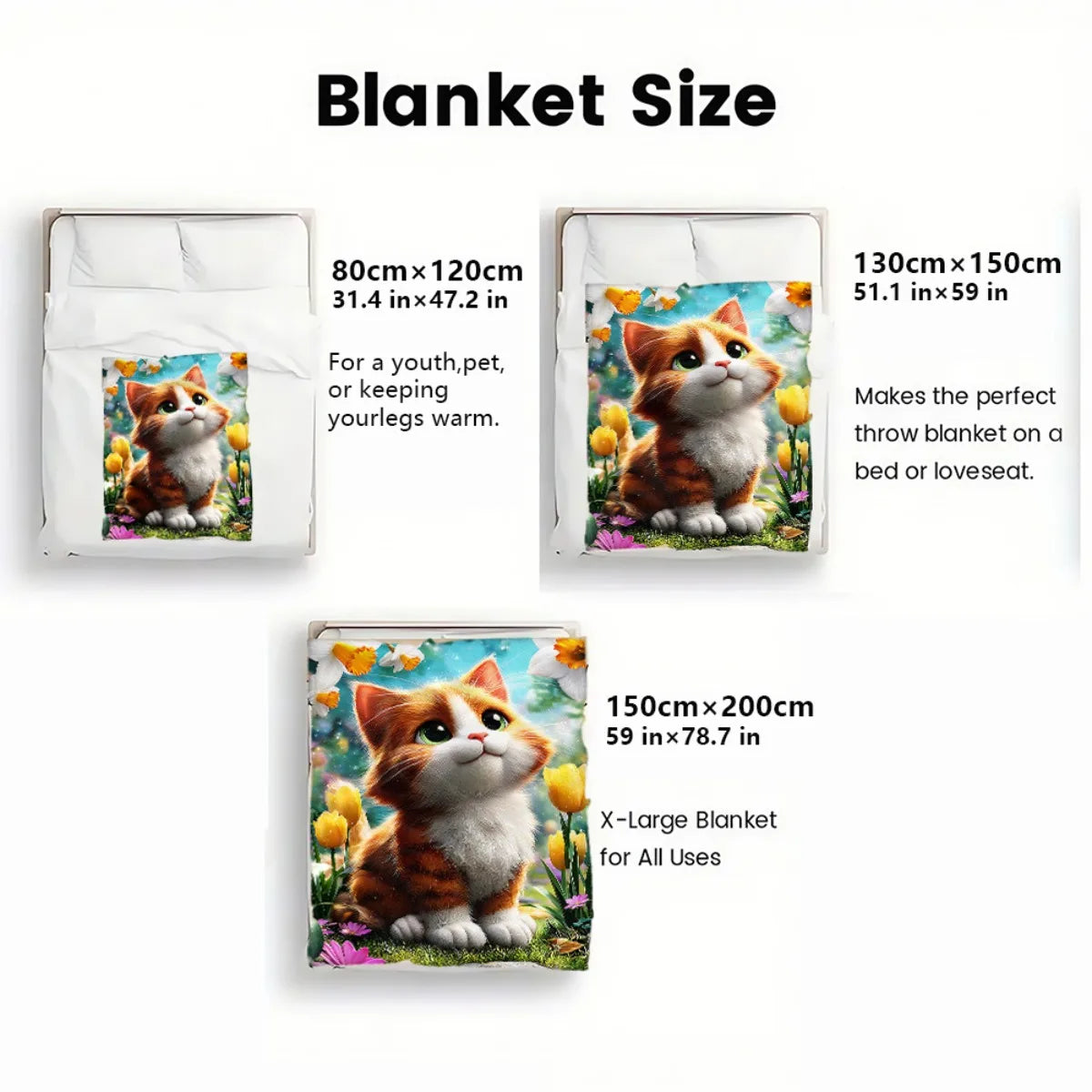 Tulip Field Cat Patterned Blanket.