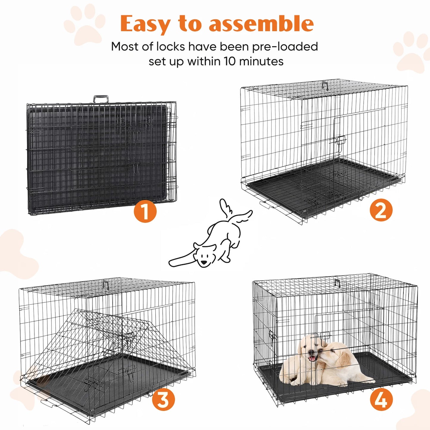 Double Door Folding Metal Wire Dog Cage.