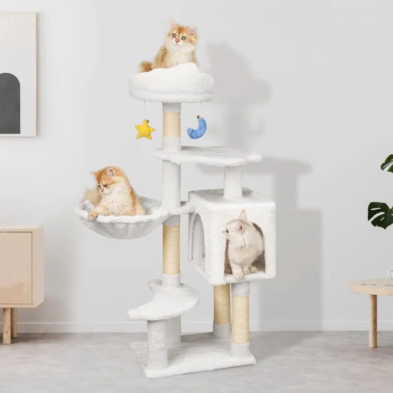 Cloud-Shaped Cat Tree.               Cat Scratching Post with Dangling Toys