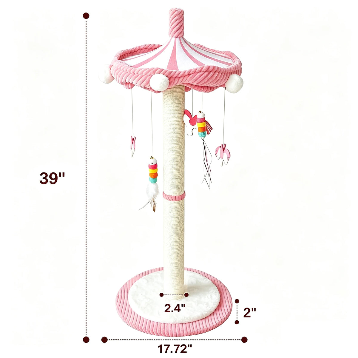 Tall Carousel Cat Scratching Post with Hanging Toys.