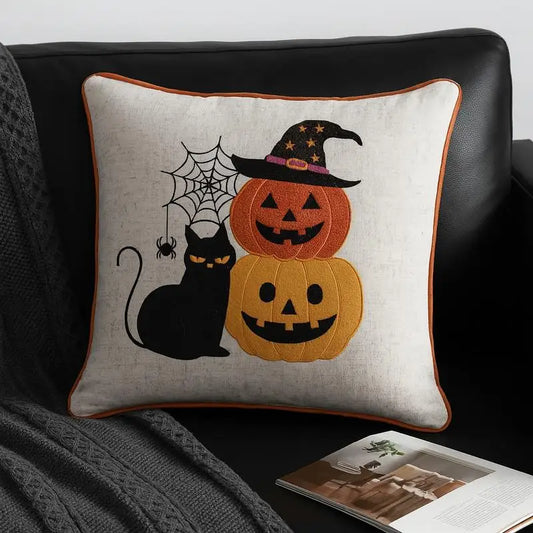 Cat Pumpkin Stack Throw Pillow.